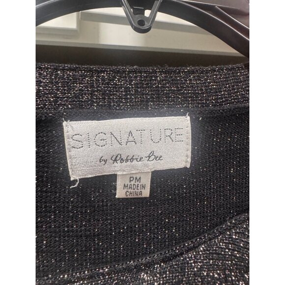 Signature By Robbie Bee Black Metallic Knit Dress With Bow Tie Accent & Long Sle - Picture 3 of 6